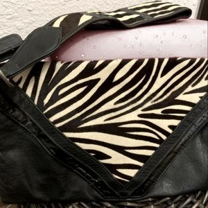 Circa 1980's authentic zebra skin & Italian leather strapless purse & belt  28"